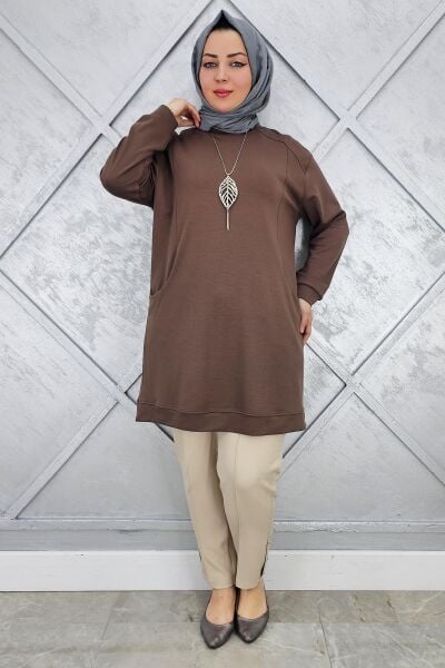 KADIN KOLYE DETAYLI TESETTÜR TUNİK VİZON - 5 BEDEN