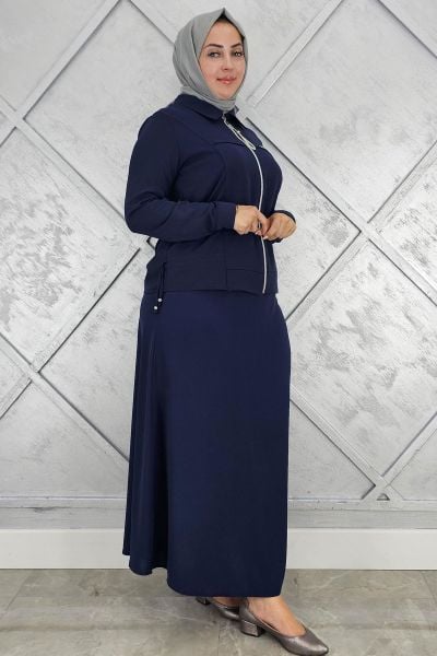 PYS KADIN BÜZGÜ DETAYLI TESETTÜR TAKIM LACİVERT - 3 BEDEN