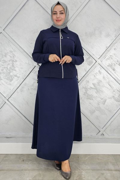 PYS KADIN BÜZGÜ DETAYLI TESETTÜR TAKIM LACİVERT - 3 BEDEN