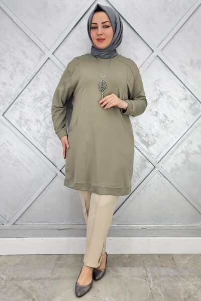 KADIN KOLYE DETAYLI TESETTÜR TUNİK HAKİ - 5 BEDEN