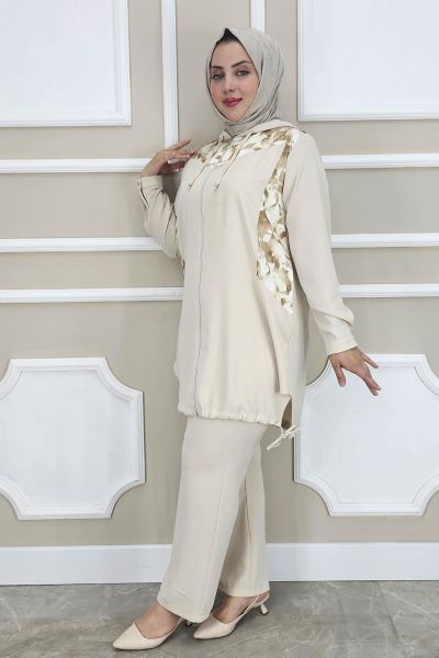 PYS KADIN KOMBİN DETAYLI TESETTÜR TAKIM TAŞ - 4 BEDEN