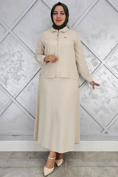 PYS KADIN BÜZGÜ DETAYLI TESETTÜR TAKIM TAŞ - 3 BEDEN