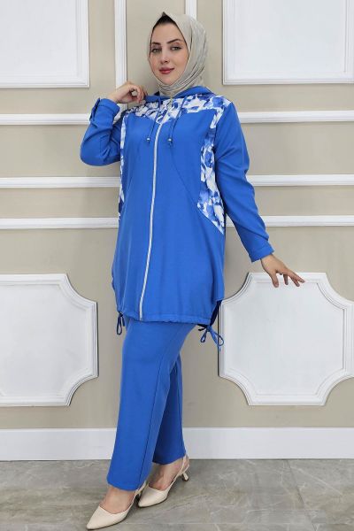 PYS KADIN KOMBİN DETAYLI TESETTÜR TAKIM İNDİGO - 2 BEDEN