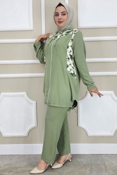 PYS KADIN KOMBİN DETAYLI TESETTÜR TAKIM HAKİ - 2 BEDEN