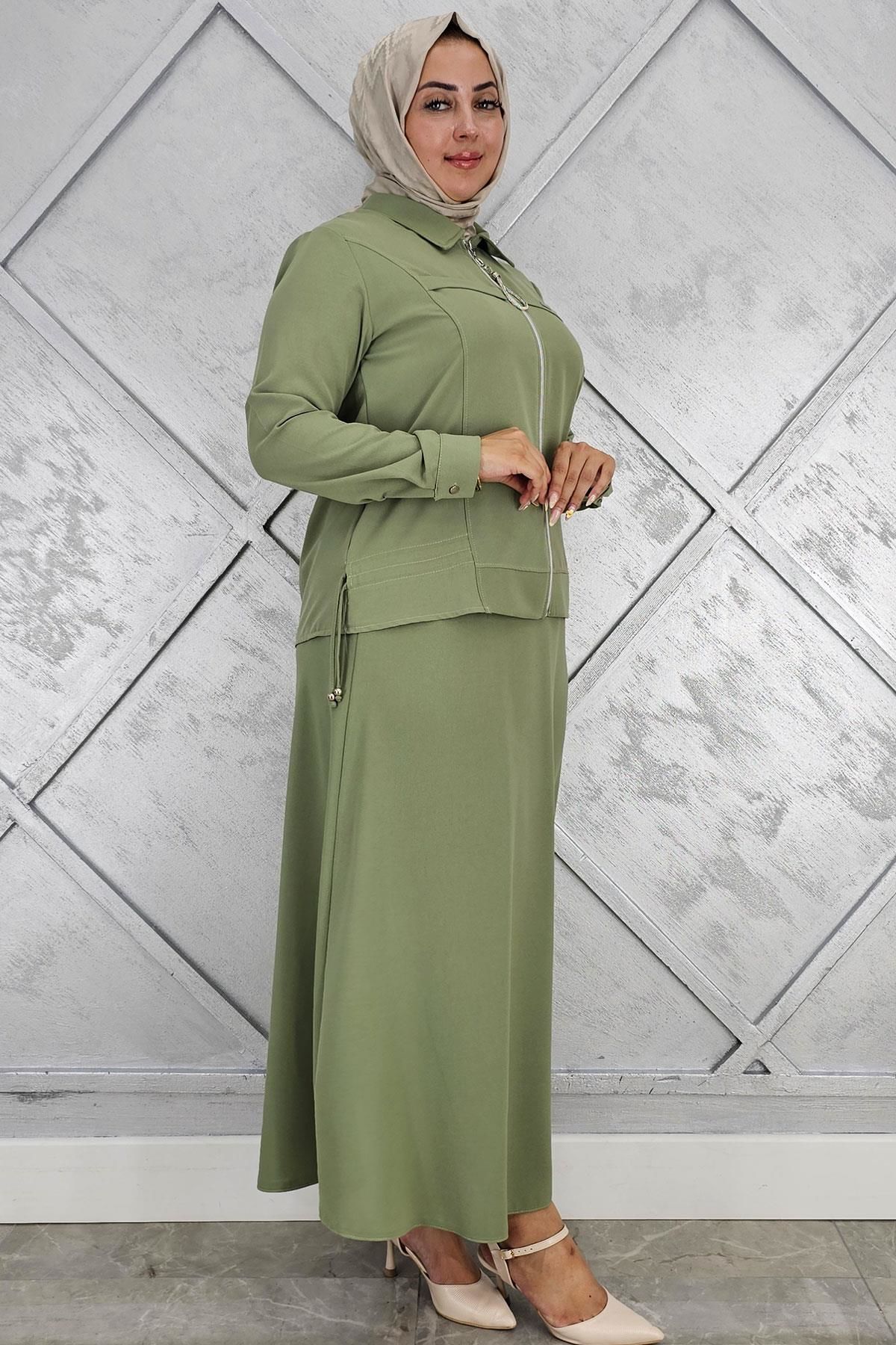 PYS KADIN BÜZGÜ DETAYLI TESETTÜR TAKIM YEŞİL - 5 BEDEN