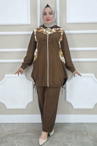 PYS KADIN KOMBİN DETAYLI TESETTÜR TAKIM KAHVERENGİ - 2 BEDEN