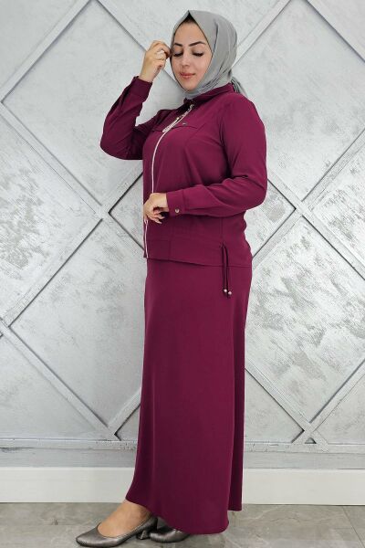 PYS KADIN BÜZGÜ DETAYLI TESETTÜR TAKIM BORDO - 4 BEDEN