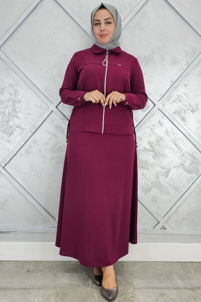 PYS KADIN BÜZGÜ DETAYLI TESETTÜR TAKIM BORDO - 4 BEDEN