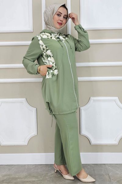 PYS KADIN KOMBİN DETAYLI TESETTÜR TAKIM HAKİ - 4 BEDEN