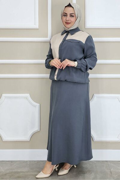 PYS KADIN KOMBİNLİ TESETTÜR TAKIM ANTRSİT - 3 BEDEN