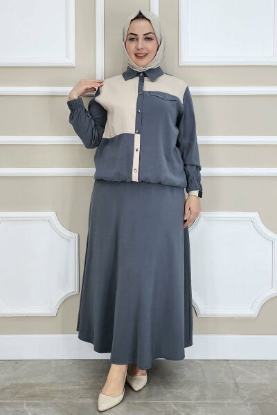 PYS KADIN KOMBİNLİ TESETTÜR TAKIM ANTRSİT - 3 BEDEN