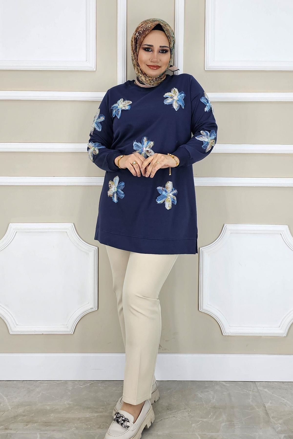 PYS KADIN DİKME ÇİÇEK AKSESUARLI TESETTÜR TUNİK