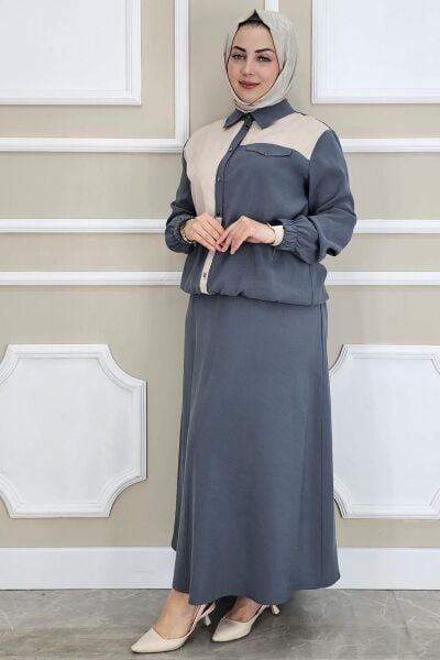 PYS KADIN KOMBİNLİ TESETTÜR TAKIM ANTRSİT - 5 BEDEN