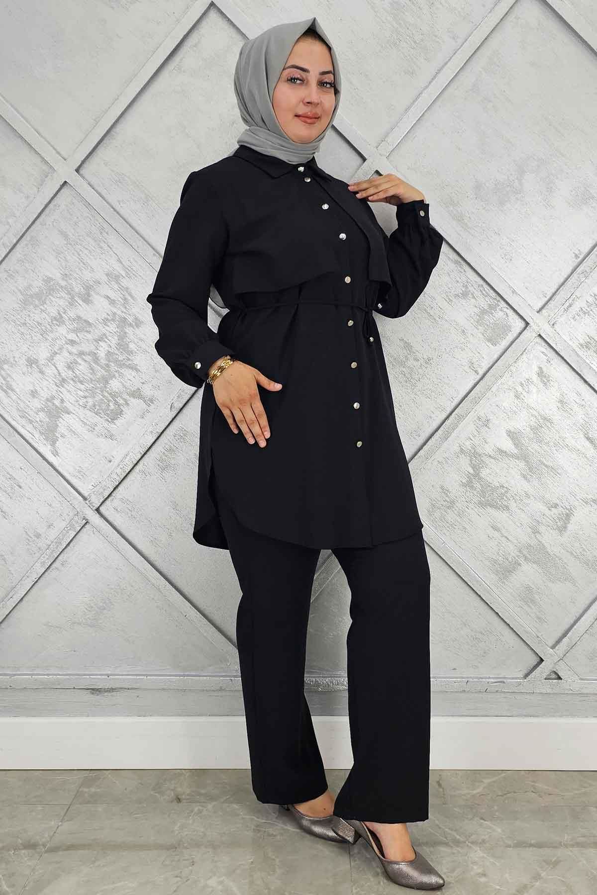 PYS KADIN BELİ BAĞCIKLI TESETTÜR TAKIM SİYAH - 5 BEDEN