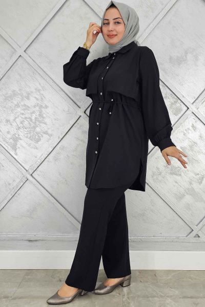 PYS KADIN BELİ BAĞCIKLI TESETTÜR TAKIM SİYAH - 5 BEDEN