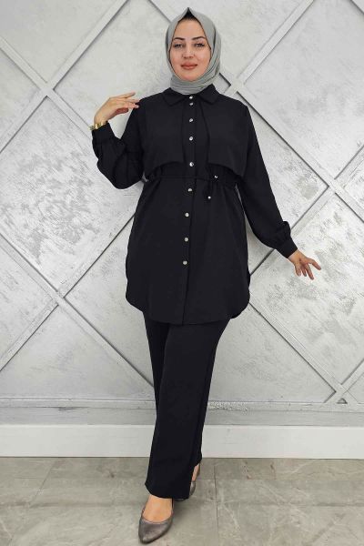 PYS KADIN BELİ BAĞCIKLI TESETTÜR TAKIM SİYAH - 5 BEDEN