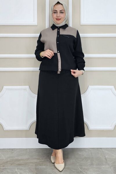 PYS KADIN KOMBİNLİ TESETTÜR TAKIM SİYAH - 2 BEDEN