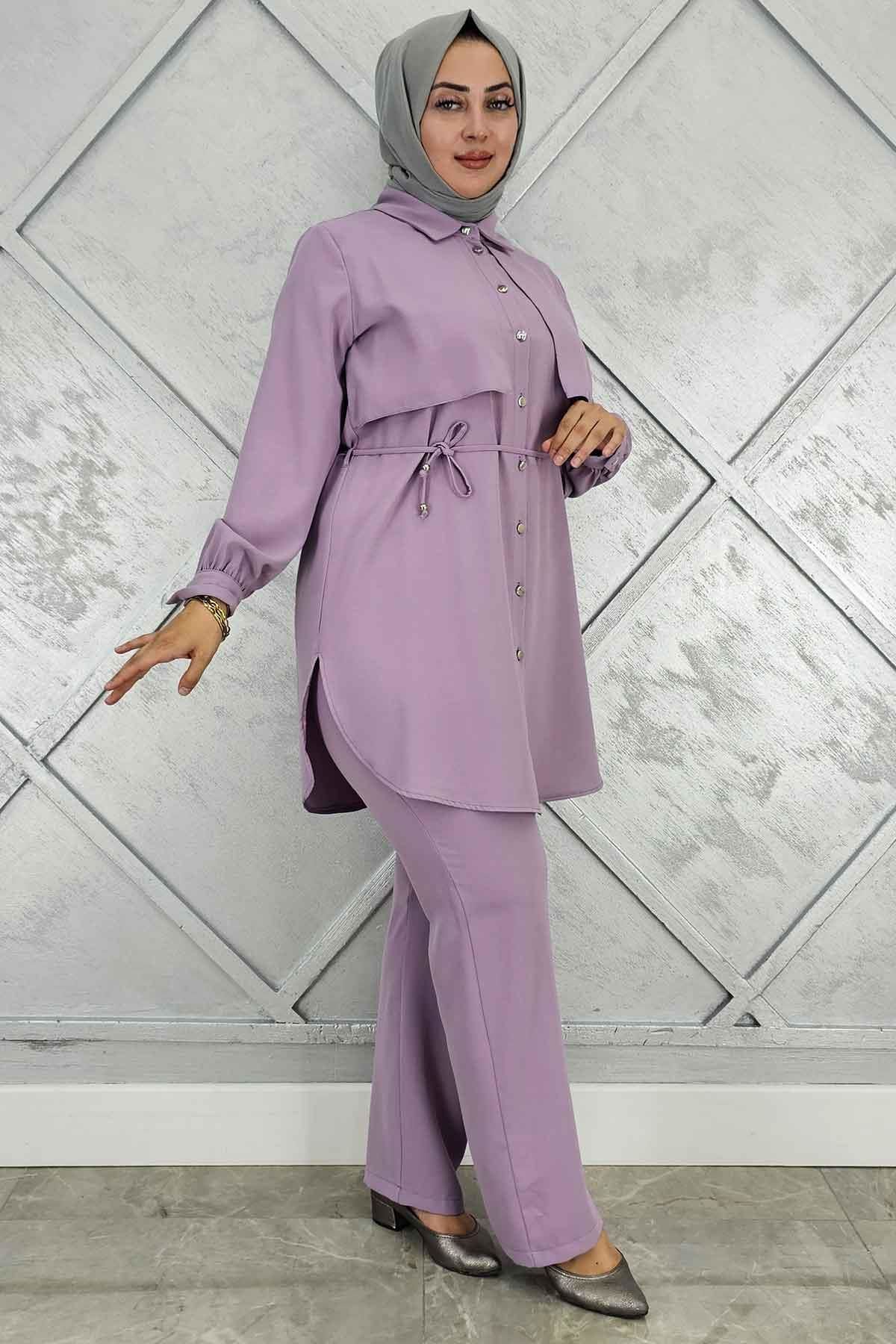 PYS KADIN BELİ BAĞCIKLI TESETTÜR TAKIM LİLA - 5 BEDEN