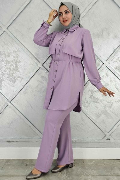 PYS KADIN BELİ BAĞCIKLI TESETTÜR TAKIM LİLA - 5 BEDEN