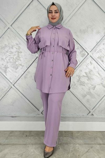 PYS KADIN BELİ BAĞCIKLI TESETTÜR TAKIM LİLA - 5 BEDEN
