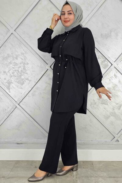 PYS KADIN BELİ BAĞCIKLI TESETTÜR TAKIM SİYAH - 2 BEDEN