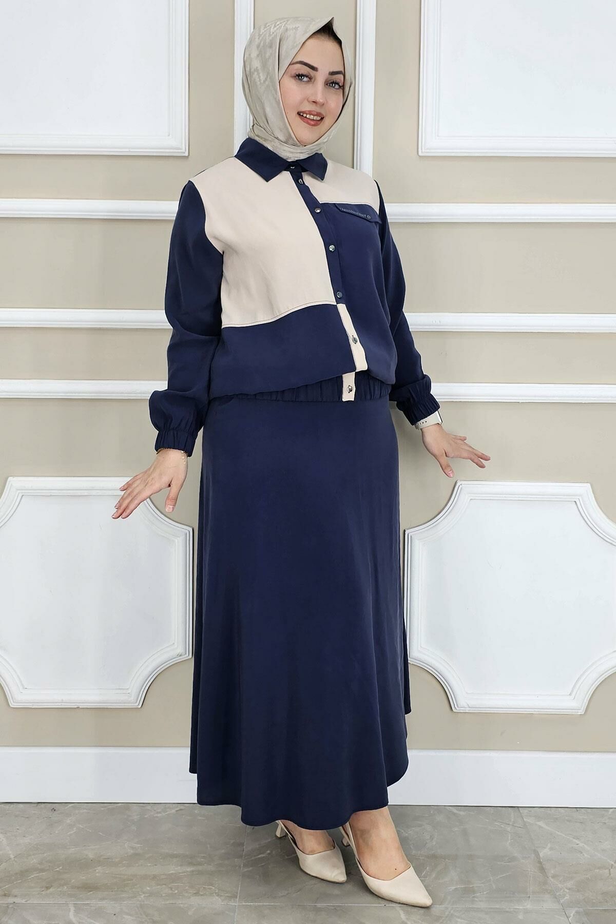 PYS KADIN KOMBİNLİ TESETTÜR TAKIM LACİVERT - 5 BEDEN