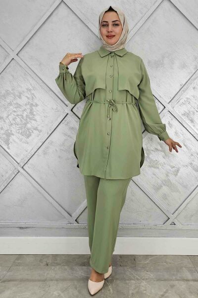 PYS KADIN BELİ BAĞCIKLI TESETTÜR TAKIM YEŞİL - 3 BEDEN
