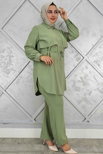PYS KADIN BELİ BAĞCIKLI TESETTÜR TAKIM YEŞİL - 3 BEDEN