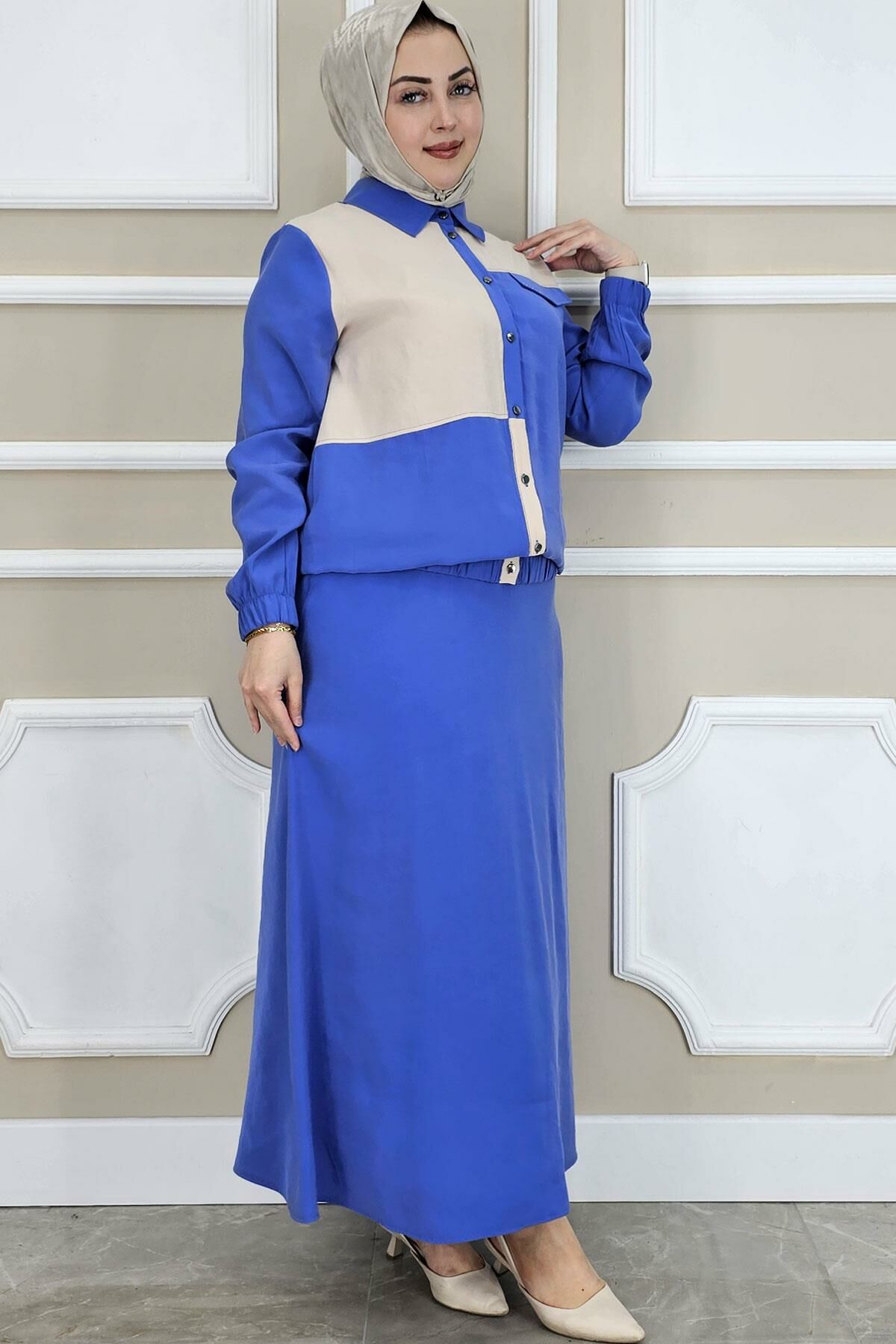 PYS KADIN KOMBİNLİ TESETTÜR TAKIM İNDİGO - 5 BEDEN