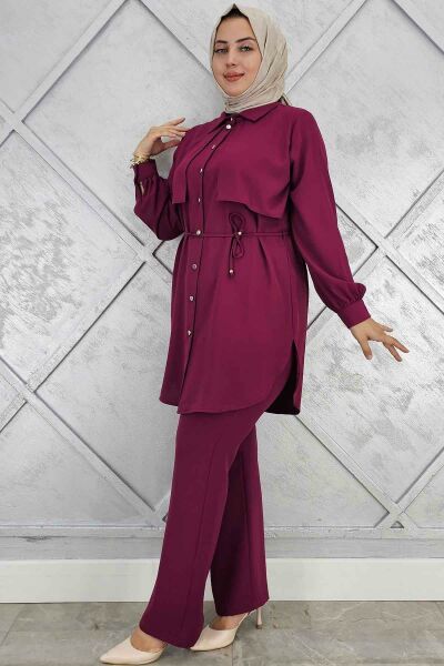 PYS KADIN BELİ BAĞCIKLI TESETTÜR TAKIM BORDO - 2 BEDEN