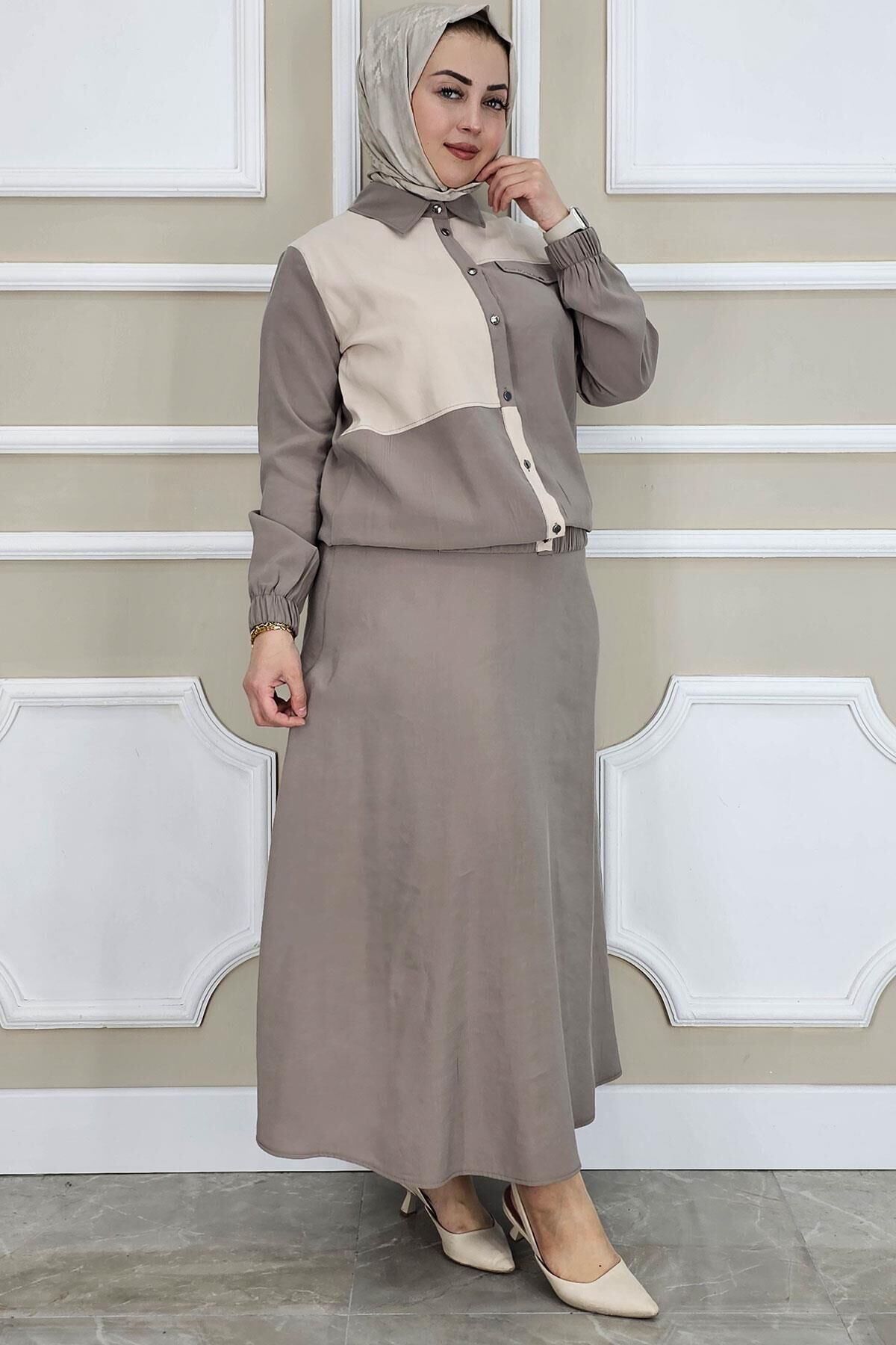 PYS KADIN KOMBİNLİ TESETTÜR TAKIM VİZON - 5 BEDEN