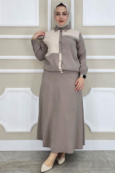 PYS KADIN KOMBİNLİ TESETTÜR TAKIM VİZON - 5 BEDEN