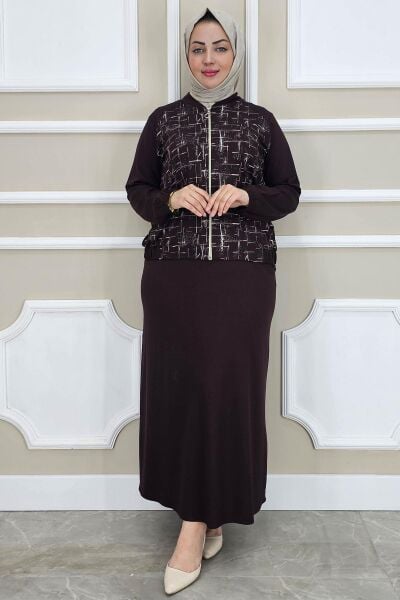 PYS KADIN DESENLİ TESETTÜR TAKIM KAHVERENGİ - 2 BEDEN