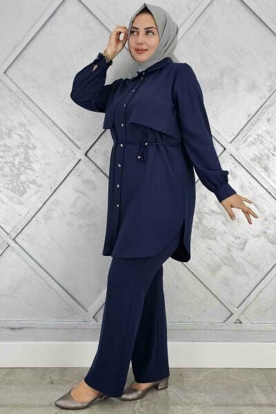 PYS KADIN BELİ BAĞCIKLI TESETTÜR TAKIM LACİVERT - 5 BEDEN