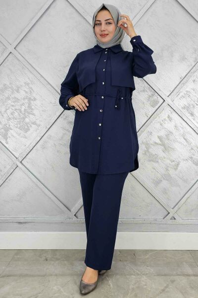 PYS KADIN BELİ BAĞCIKLI TESETTÜR TAKIM LACİVERT - 5 BEDEN