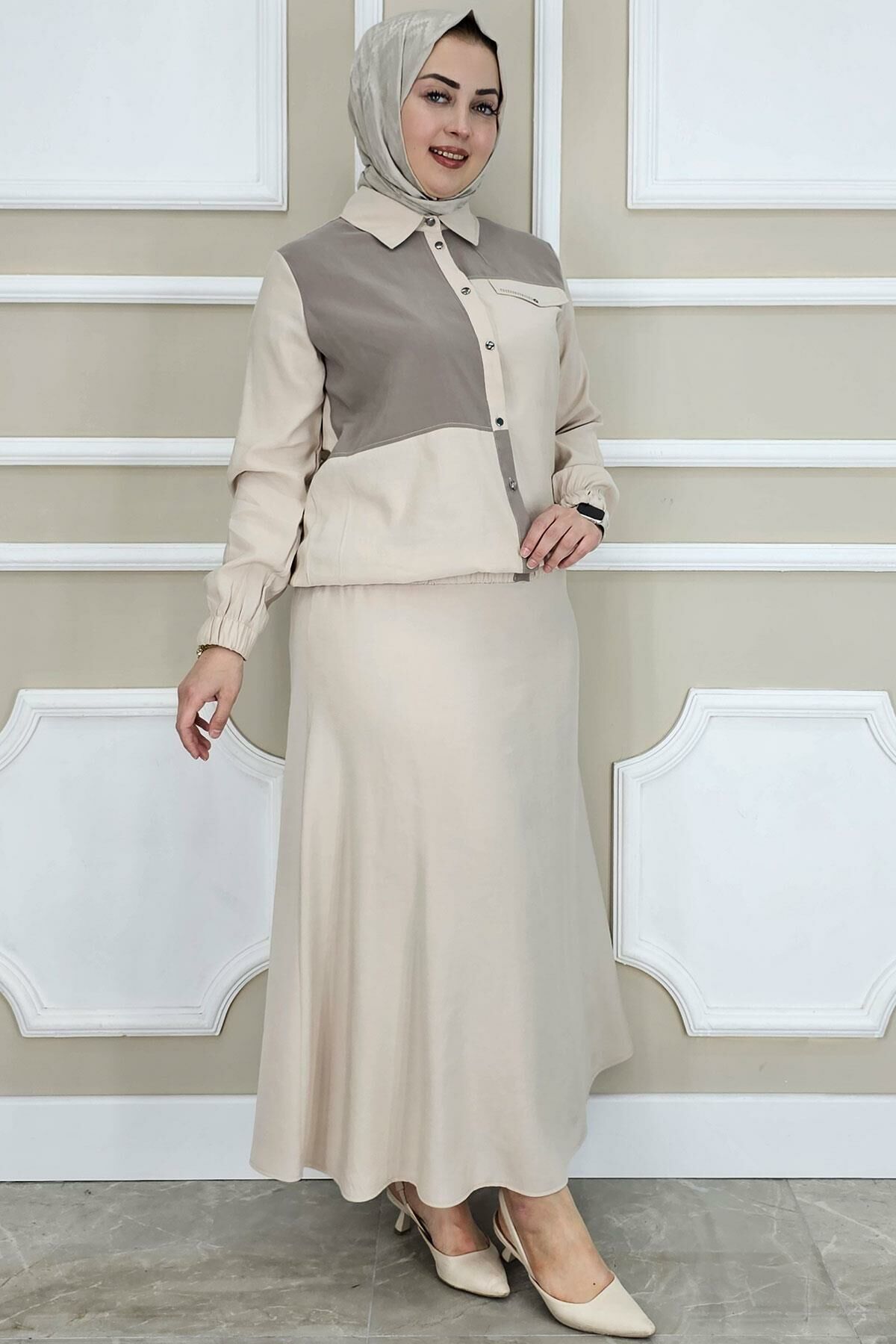 PYS KADIN KOMBİNLİ TESETTÜR TAKIM TAŞ - 4 BEDEN