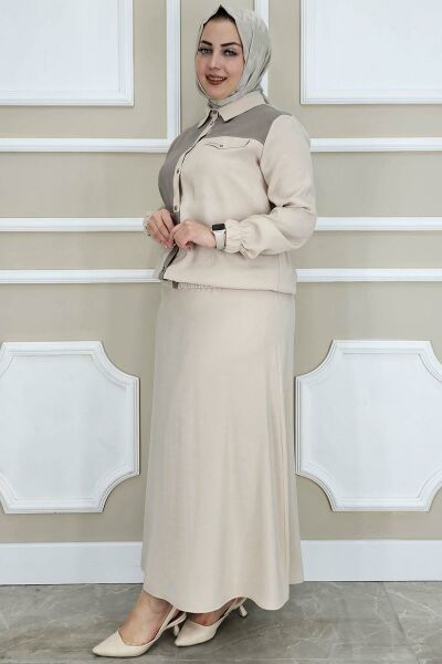 PYS KADIN KOMBİNLİ TESETTÜR TAKIM TAŞ - 4 BEDEN