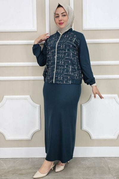 PYS KADIN DESENLİ TESETTÜR TAKIM PETROL YEŞİLİ - 4 BEDEN