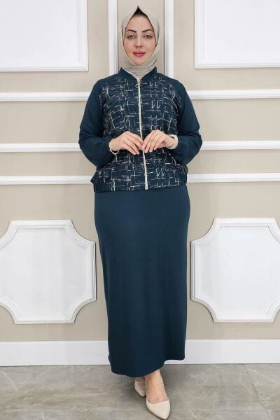 PYS KADIN DESENLİ TESETTÜR TAKIM PETROL YEŞİLİ - 4 BEDEN