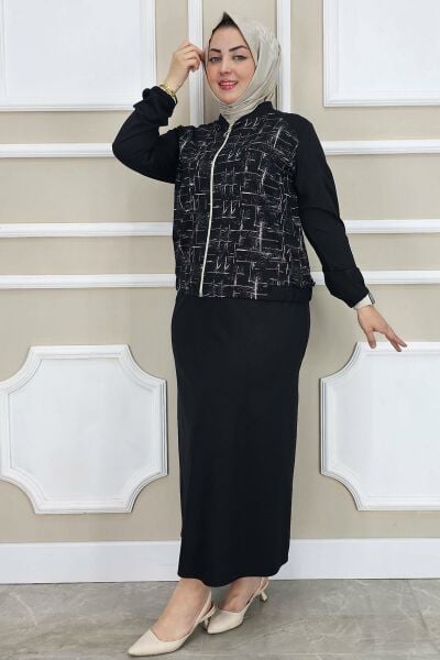 PYS KADIN DESENLİ TESETTÜR TAKIM SİYAH - 2 BEDEN