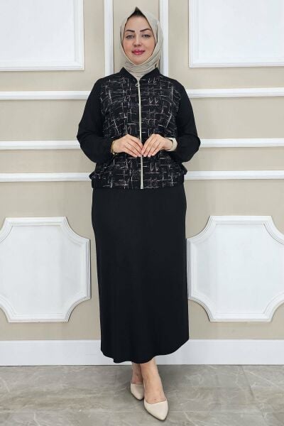 PYS KADIN DESENLİ TESETTÜR TAKIM SİYAH - 2 BEDEN