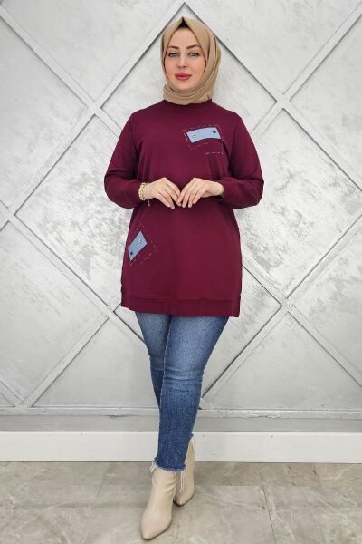 KADIN DÜĞME DETAYLI TESETTÜR TUNİK BORDO - L
