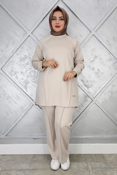 KADIN KOL DÜĞME DETAYLI TESETTÜR TAKIM TAŞ - 4 BEDEN