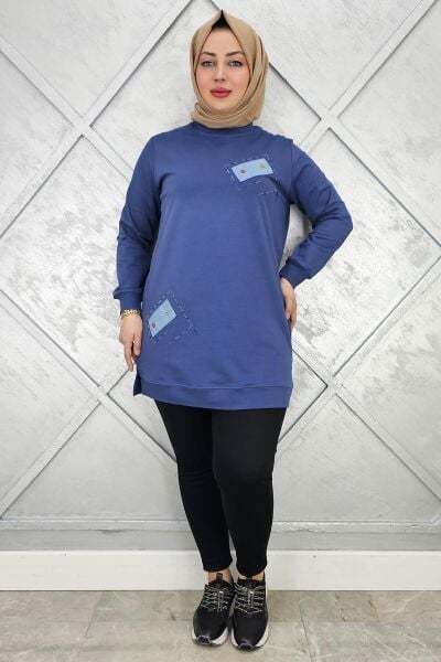 KADIN DÜĞME DETAYLI TESETTÜR TUNİK İNDİGO - XL