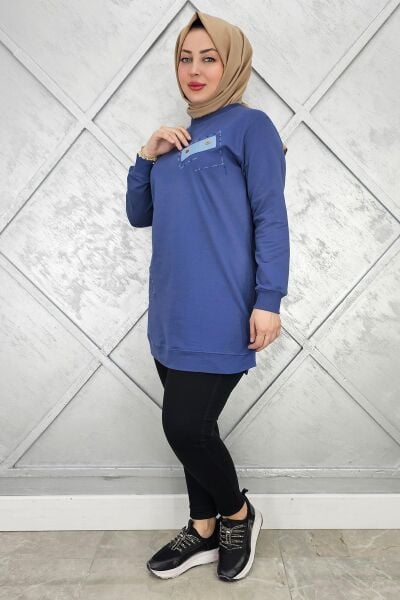 KADIN DÜĞME DETAYLI TESETTÜR TUNİK İNDİGO - 3XL