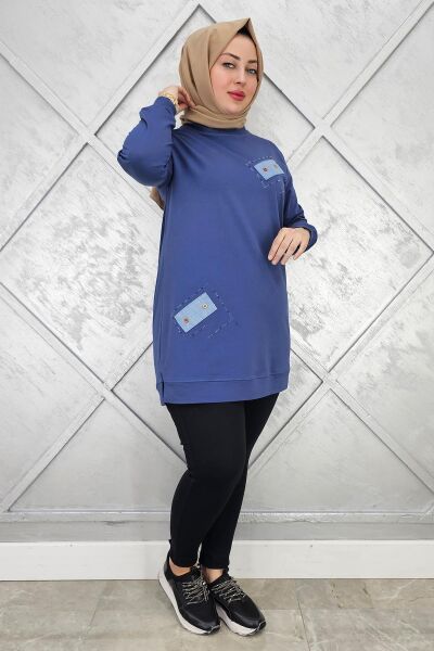 KADIN DÜĞME DETAYLI TESETTÜR TUNİK İNDİGO - 3XL