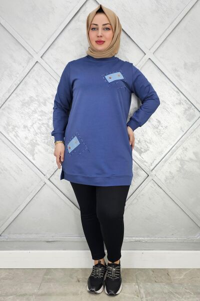 KADIN DÜĞME DETAYLI TESETTÜR TUNİK İNDİGO - 3XL