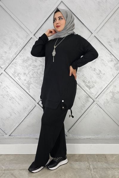 KADIN KOLYE DETAYLI TESETTÜR TAKIM SİYAH - 5 BEDEN
