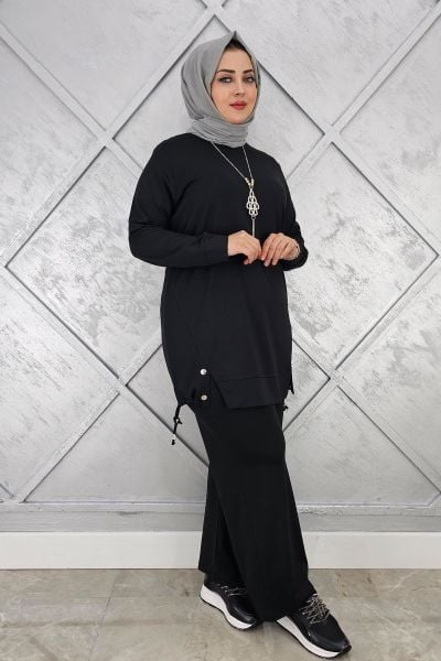 KADIN KOLYE DETAYLI TESETTÜR TAKIM SİYAH - 5 BEDEN