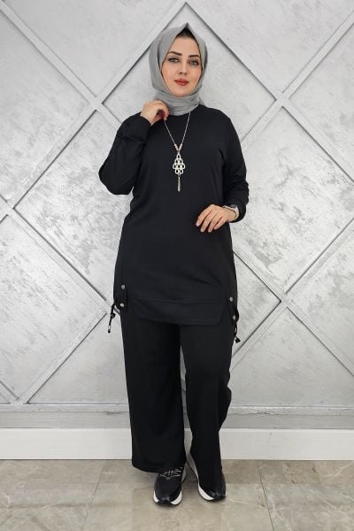 KADIN KOLYE DETAYLI TESETTÜR TAKIM SİYAH - 5 BEDEN